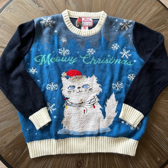 Ugly Christmas Sweater Cat Meowy Christmas sequins size extra large - Picture 1 of 6